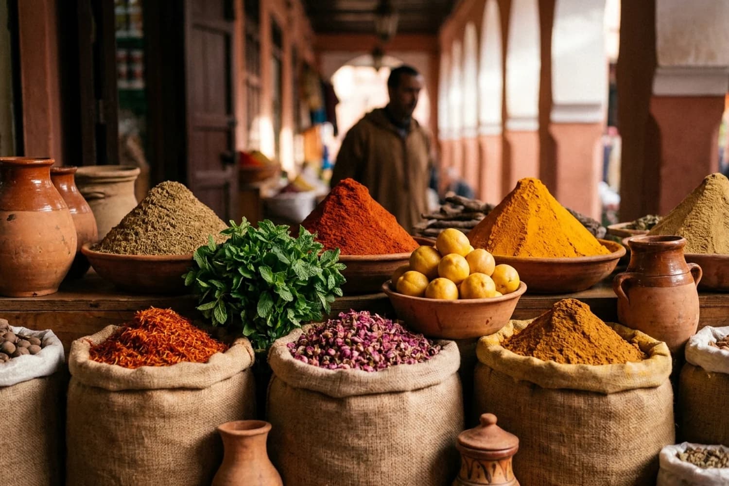 Épices marocaines au souk de Marrakech